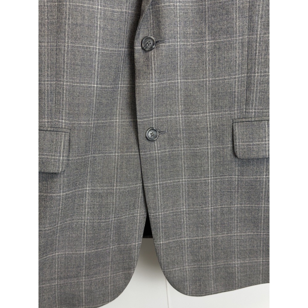 Jos A Bank Travelers Sport Coat Mens 44L Tailored Fit Grey‎ Plaid Wool Blazer - Picture 5 of 12
